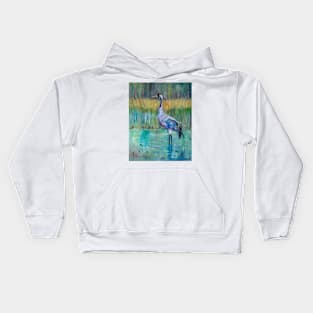 Crane in the forest Kids Hoodie